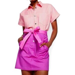 THE KIT Cargo Dress SS Dottie Blush Pink Colorblock Women‎ Medium Relaxed Cotton